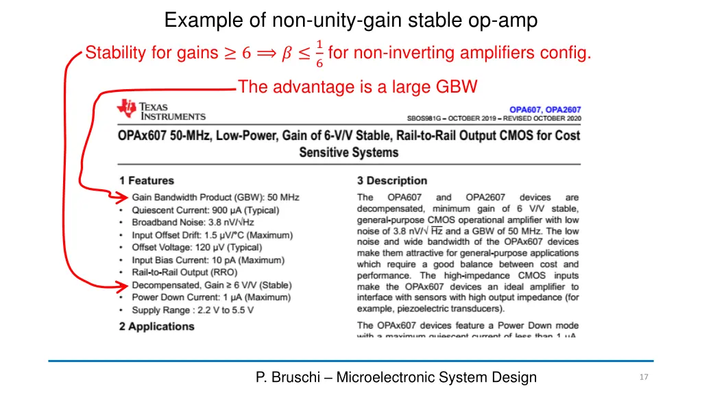 example of non unity gain stable op amp stability