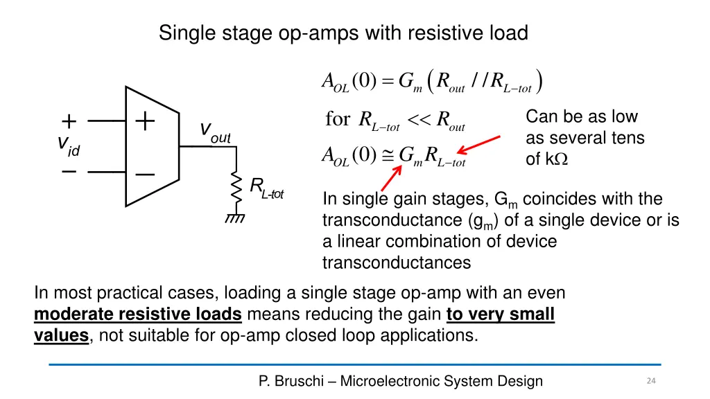 single stage op amps with resistive load