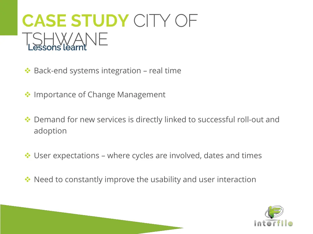 case study city of tshwane tshwane lessons learnt