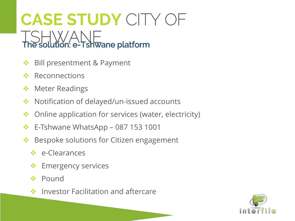 case study city of tshwane tshwane the solution