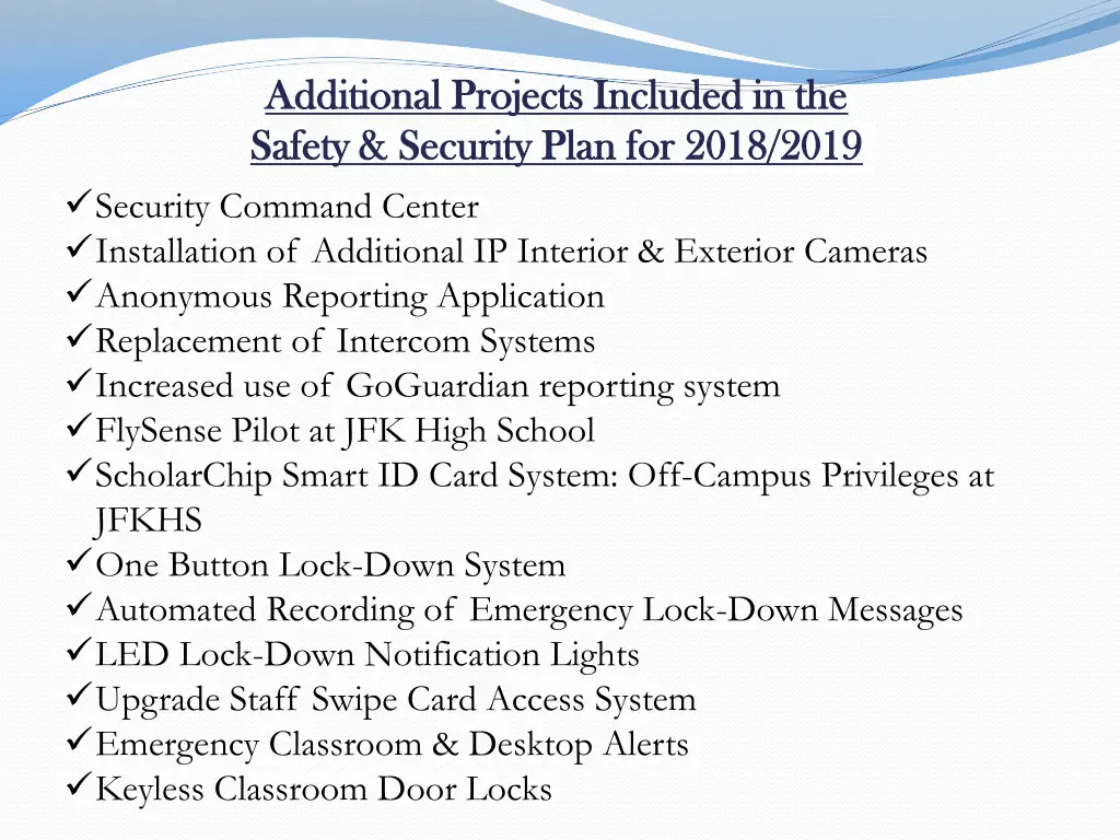additional projects included in the additional
