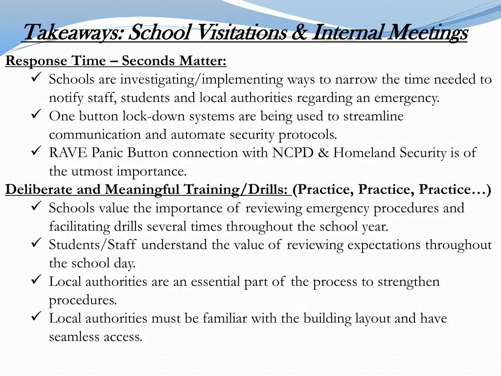 takeaways school visitations internal meetings 1