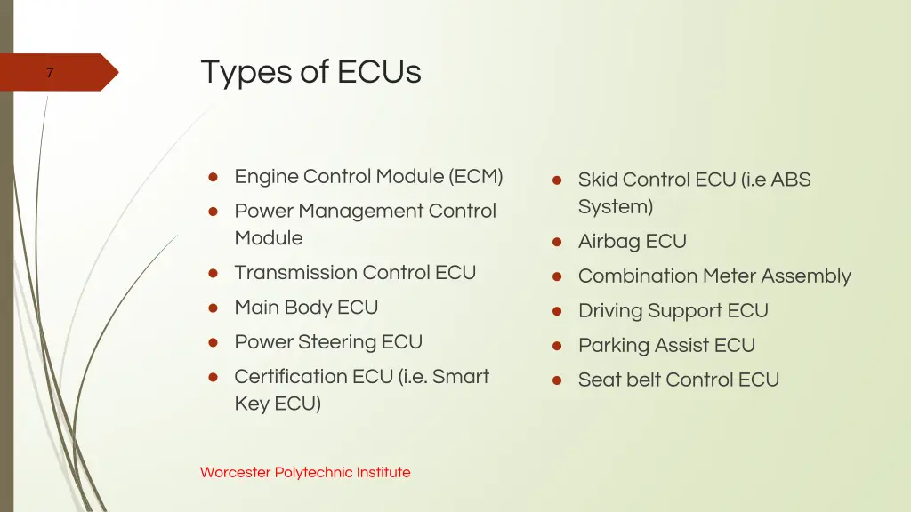 types of ecus