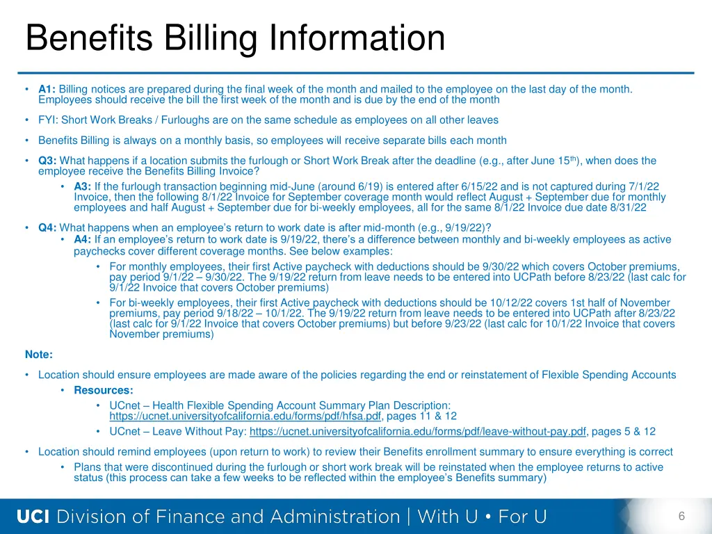 benefits billing information