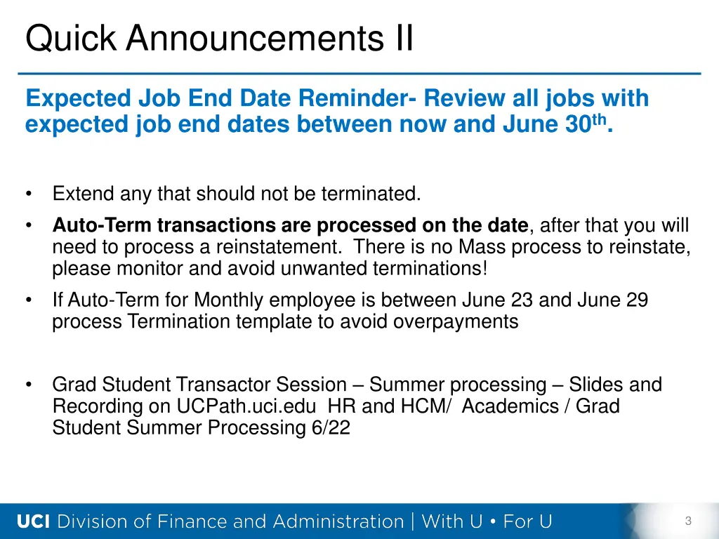 quick announcements ii