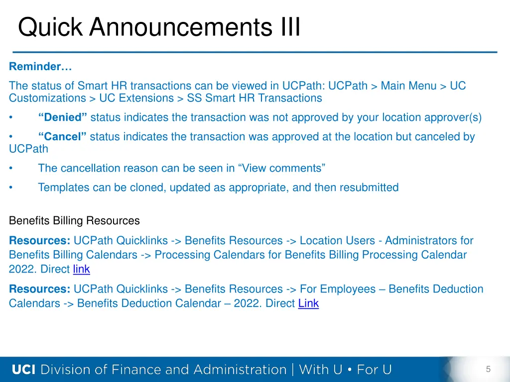 quick announcements iii