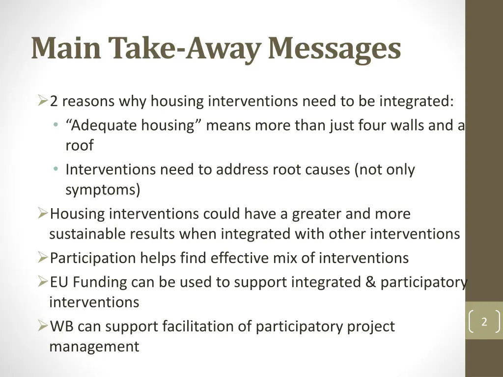 main take away messages