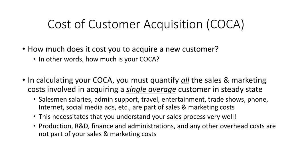cost of customer acquisition coca
