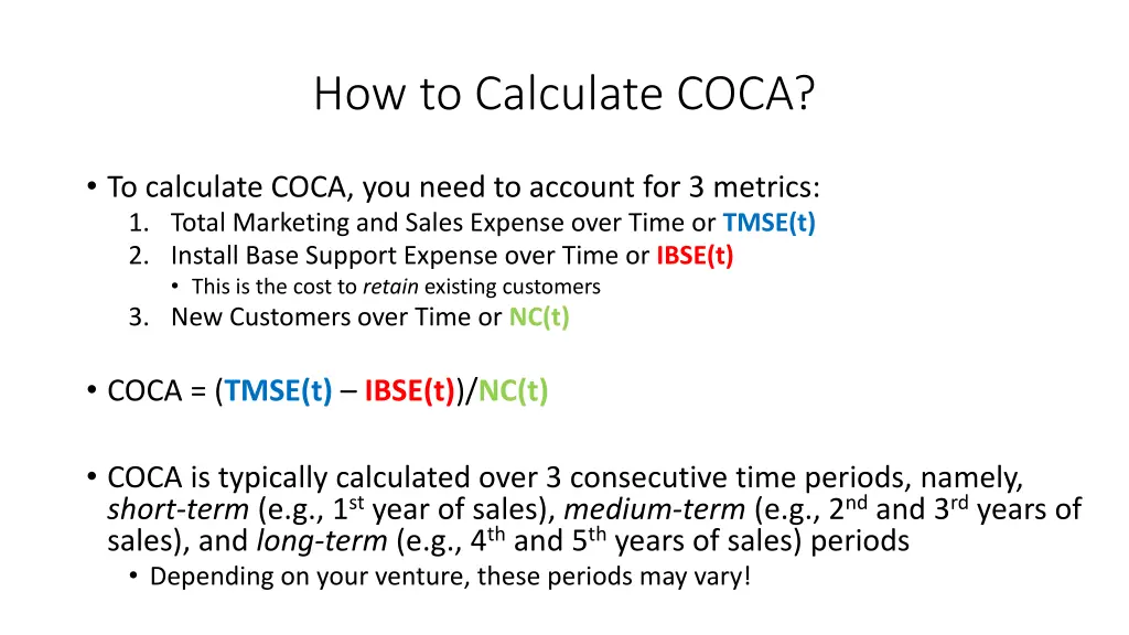 how to calculate coca