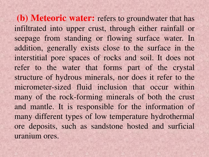 b meteoric water refers to groundwater that