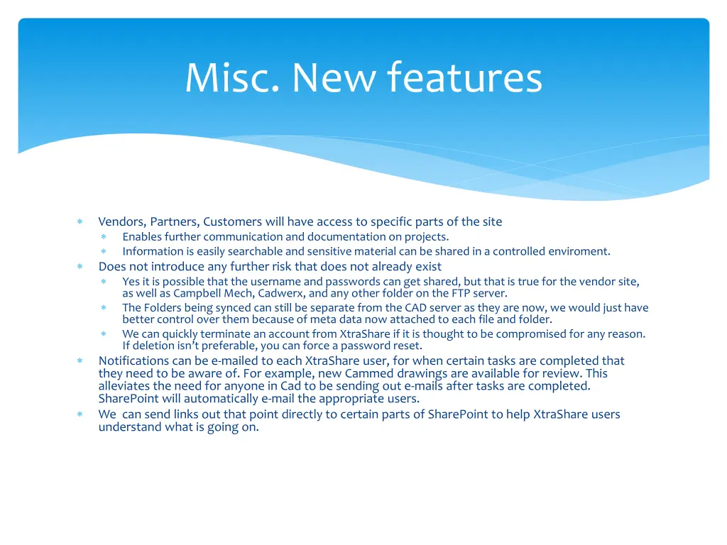 misc new features