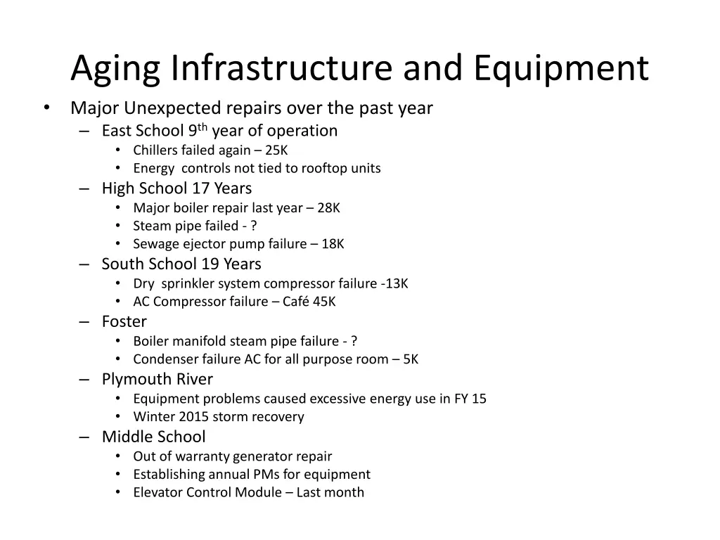 aging infrastructure and equipment major
