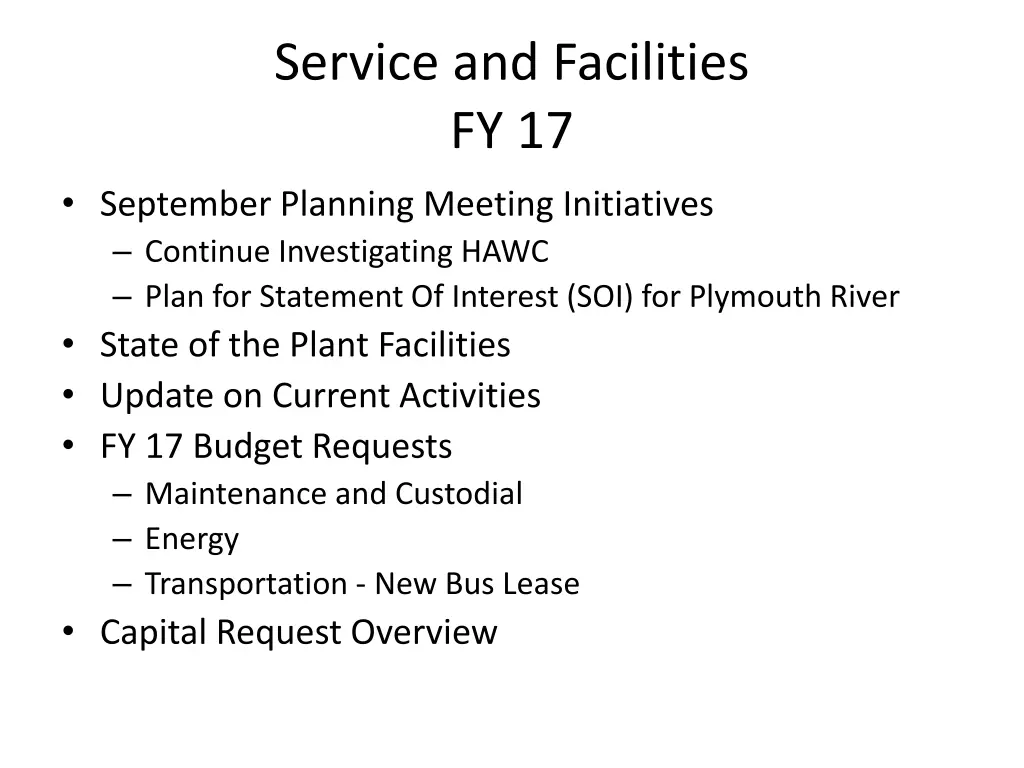 service and facilities fy 17 september planning