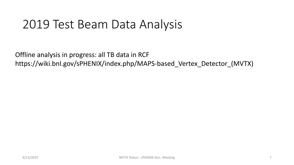 2019 test beam data analysis