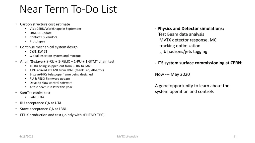 near term to do list