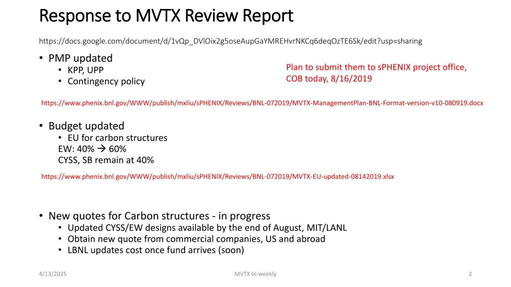 response to mvtx review report response to mvtx