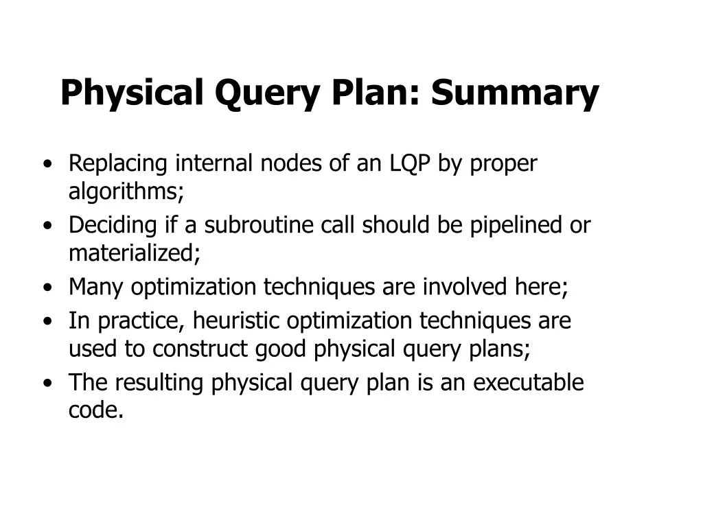 physical query plan summary