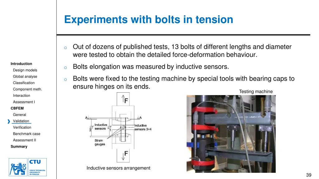 experiments with bolts in tension