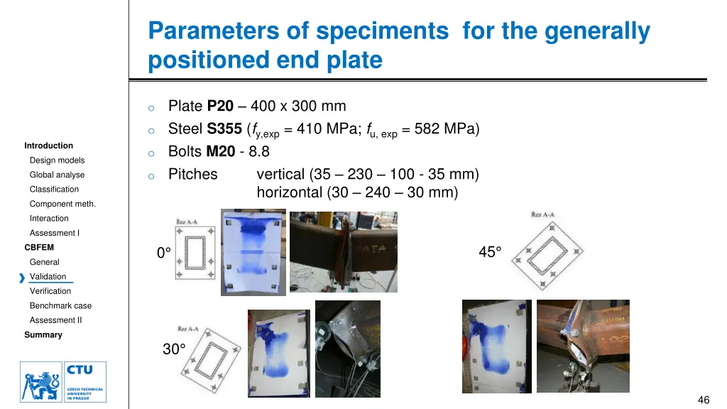 parameters of speciments for the generally