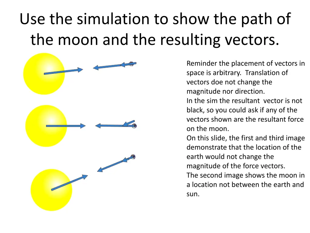 use the simulation to show the path of the moon