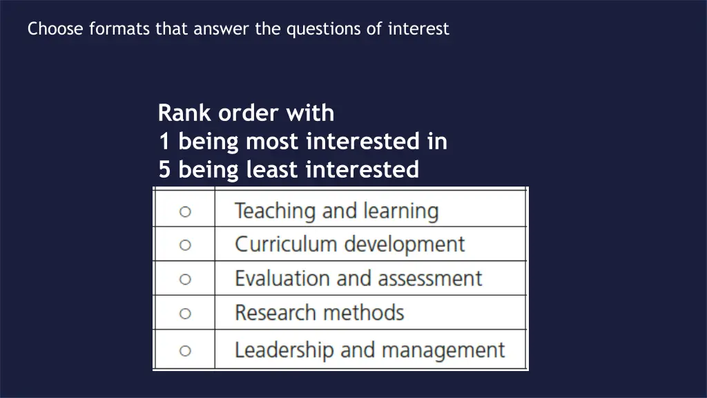 choose formats that answer the questions 2