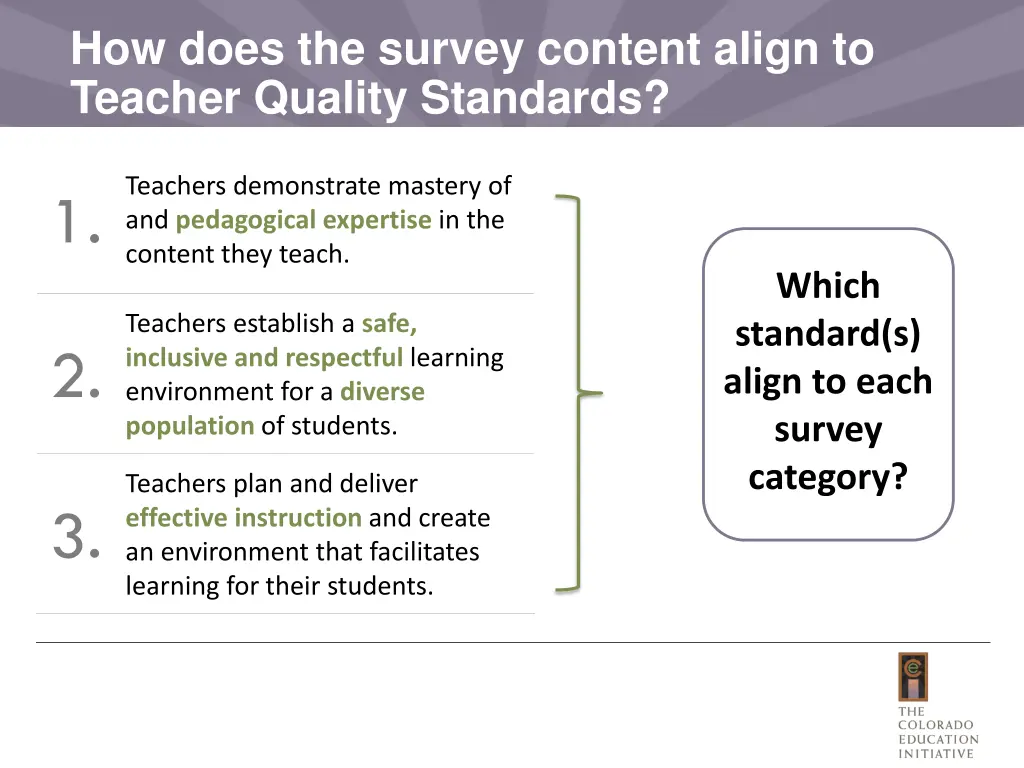 how does the survey content align to teacher