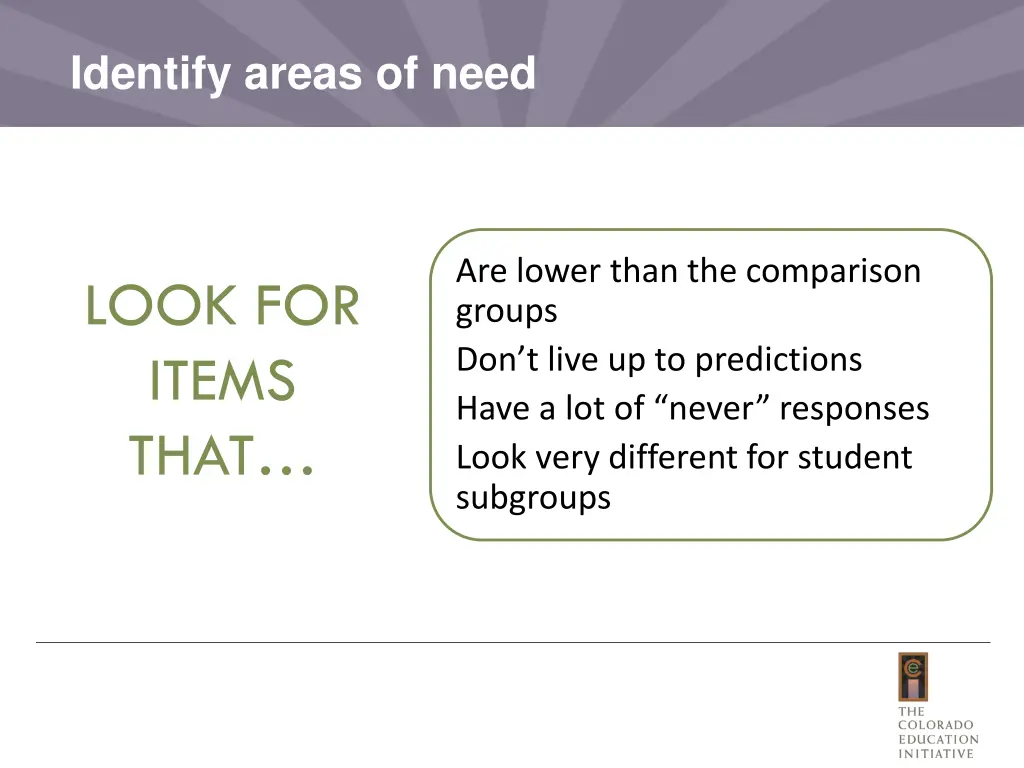 identify areas of need