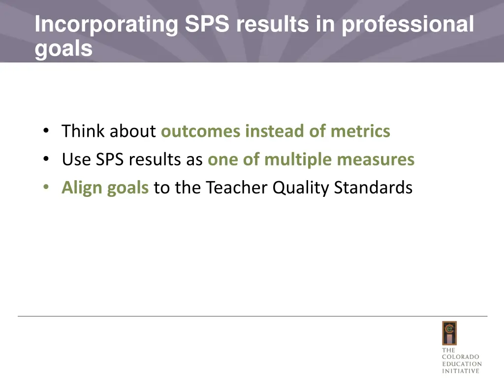 incorporating sps results in professional goals