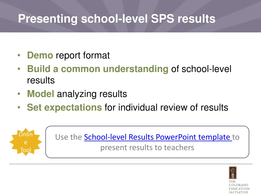 presenting school level sps results
