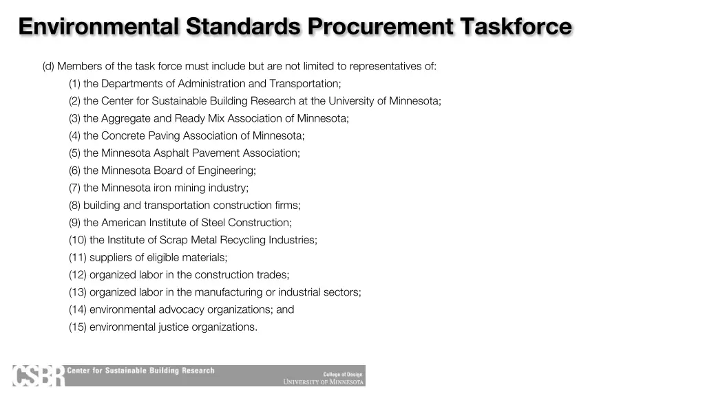 environmental standards procurement taskforce 1