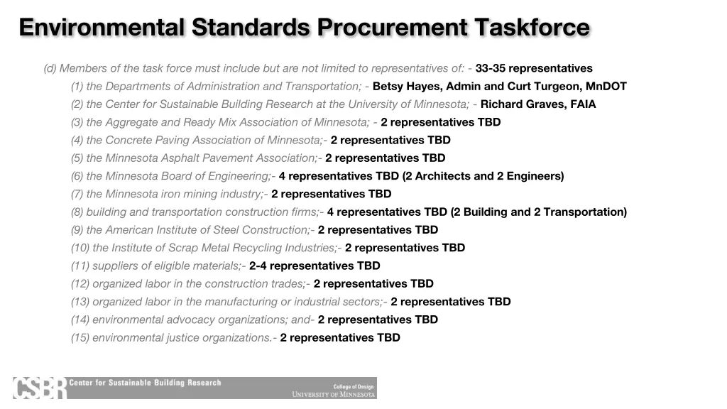 environmental standards procurement taskforce 2