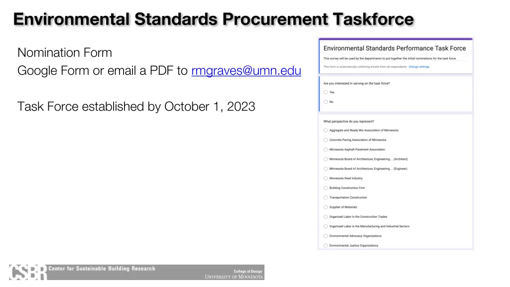 environmental standards procurement taskforce 3