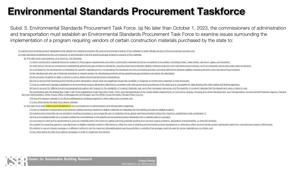 environmental standards procurement taskforce