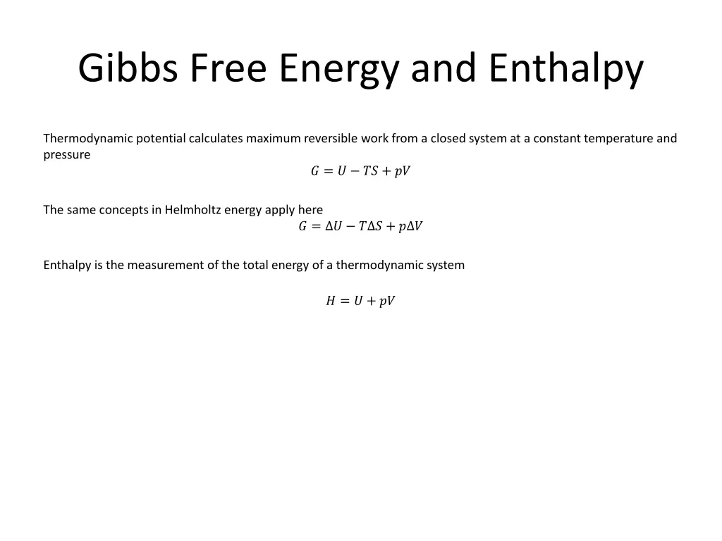 gibbs free energy and enthalpy