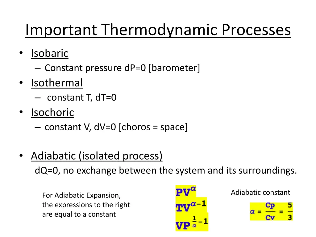 important thermodynamic processes