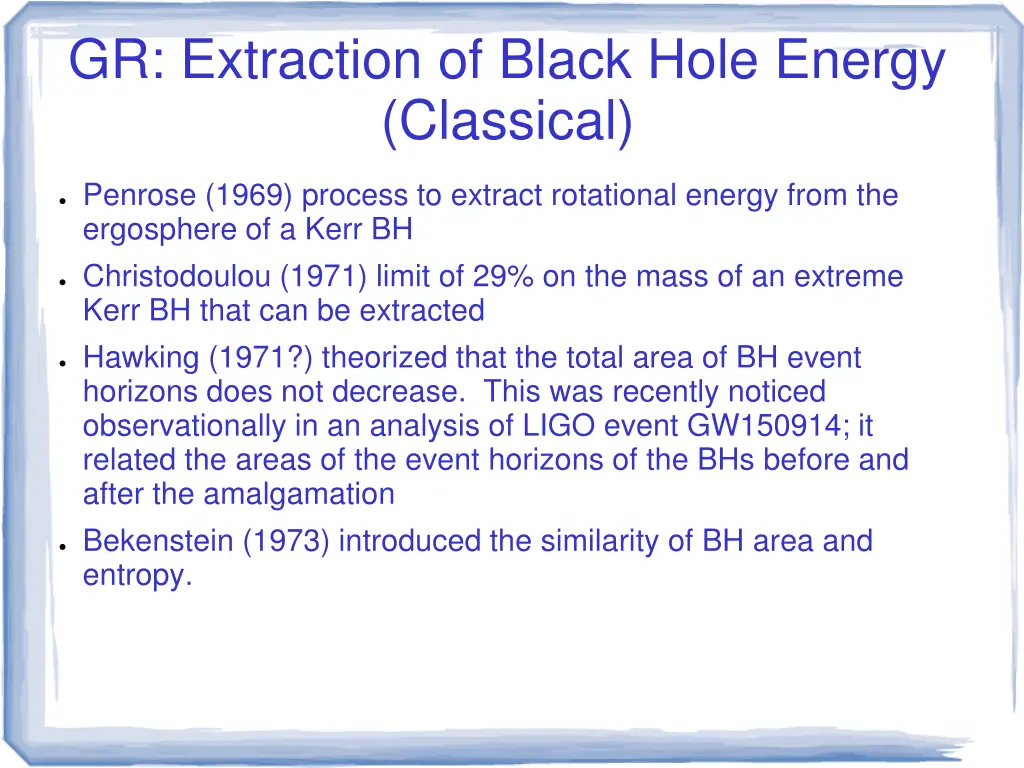 gr extraction of black hole energy classical