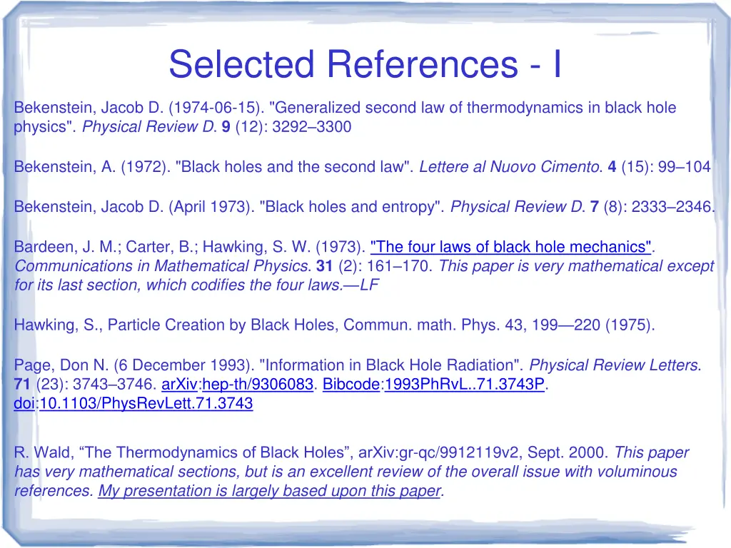 selected references i