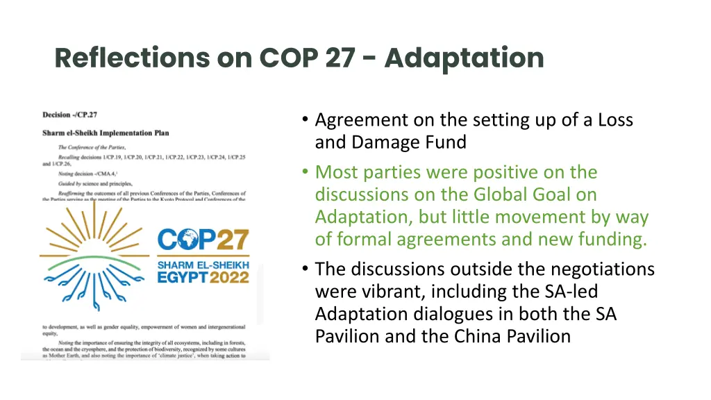 reflections on cop 27 adaptation