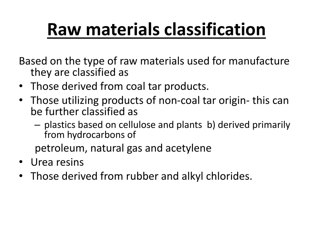 raw materials classification