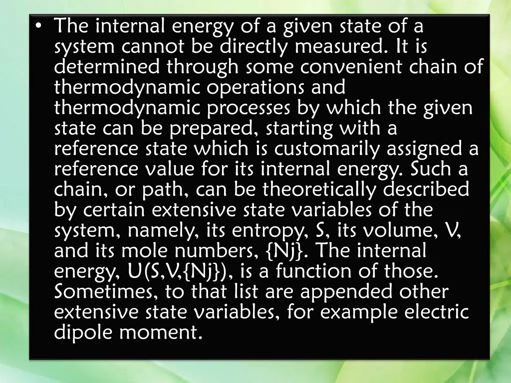 the internal energy of a given state of a system