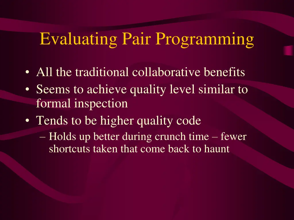 evaluating pair programming