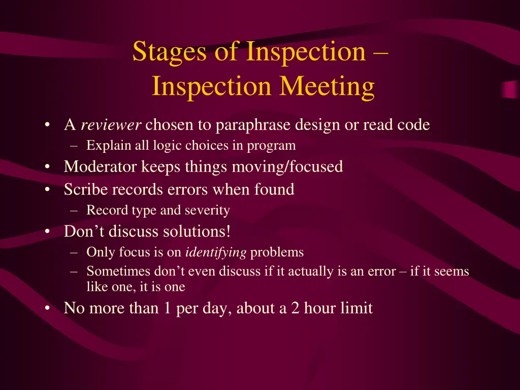 stages of inspection inspection meeting