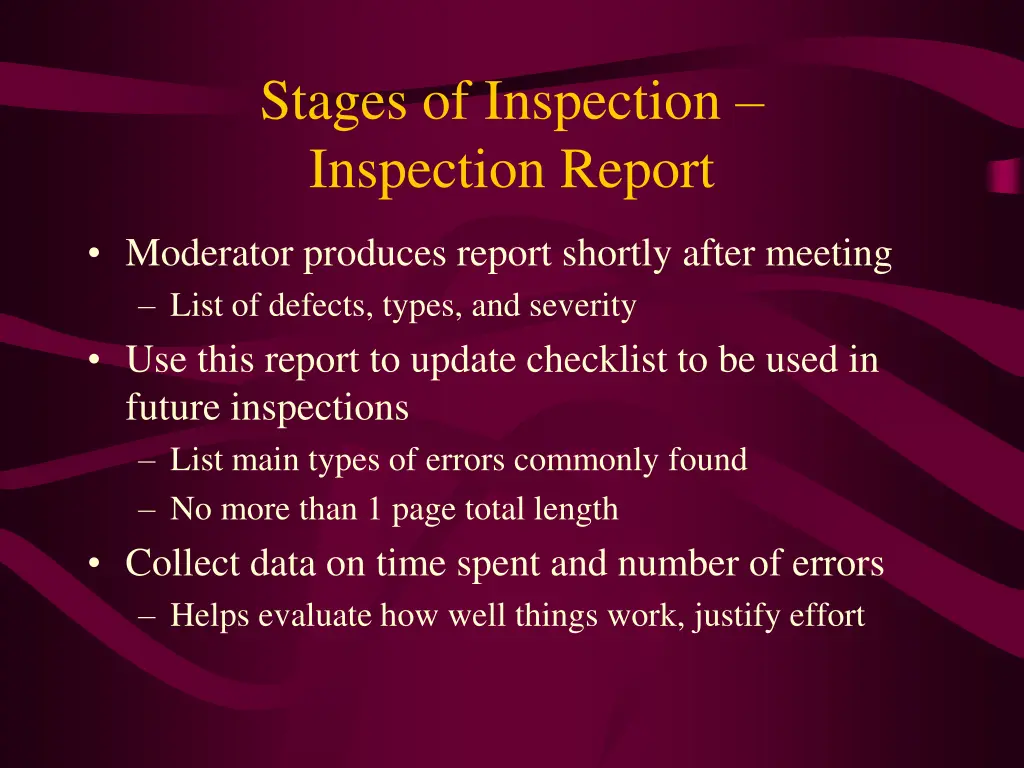 stages of inspection inspection report