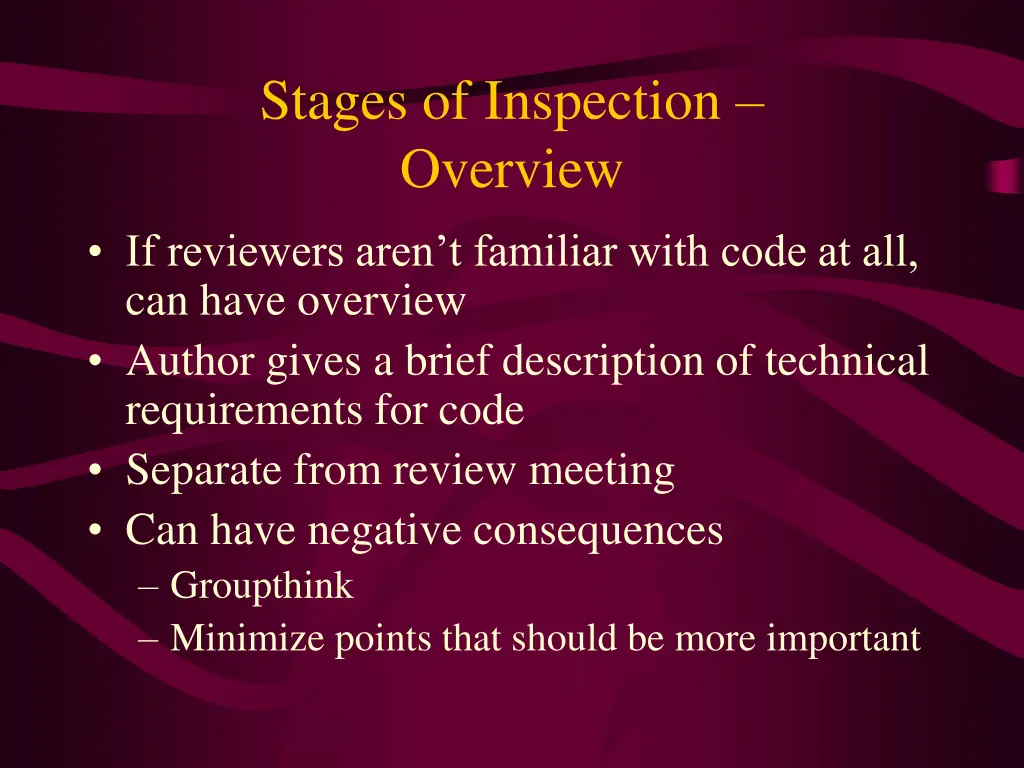 stages of inspection overview