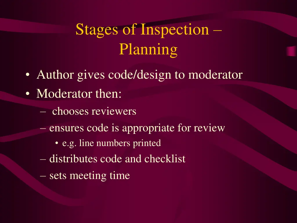 stages of inspection planning