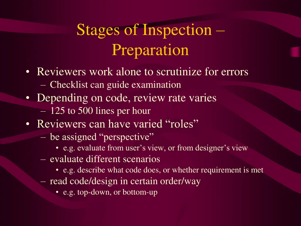 stages of inspection preparation reviewers work