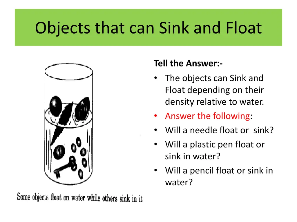 objects that can sink and float 1