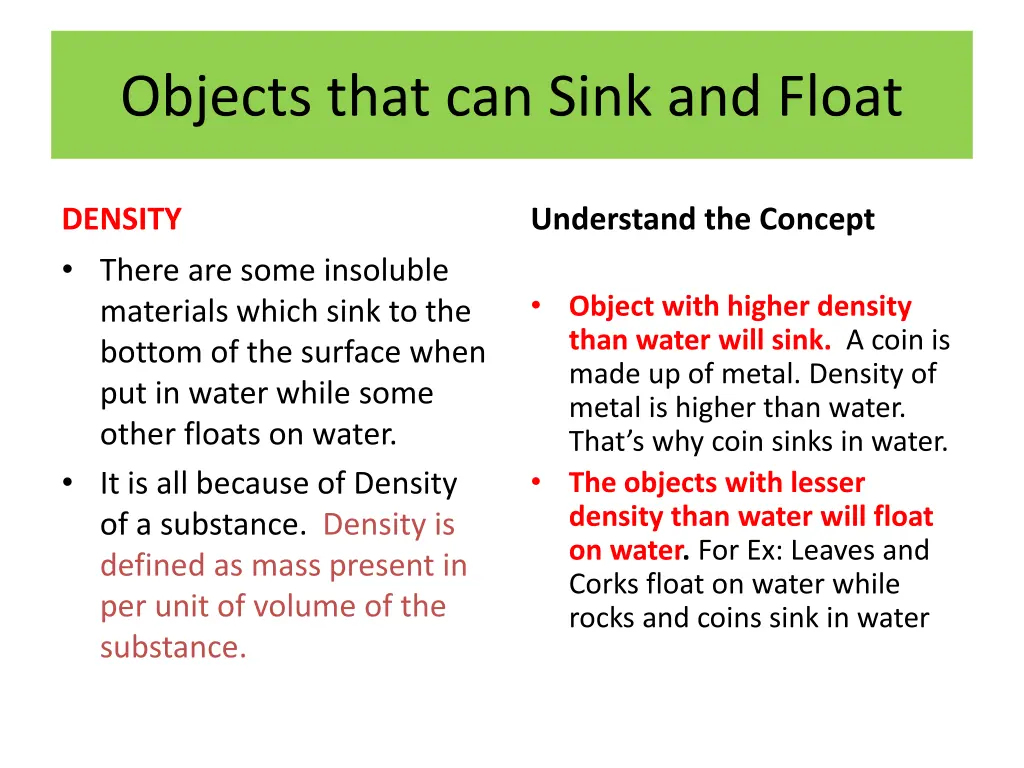 objects that can sink and float