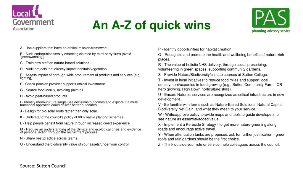 an a z of quick wins