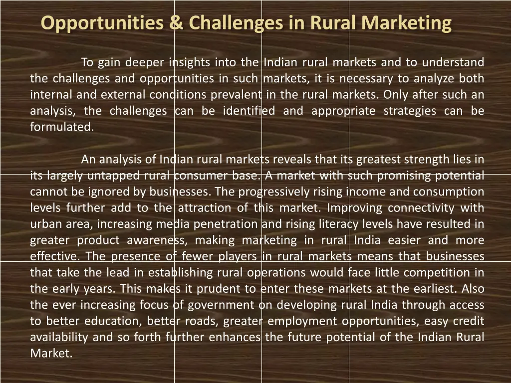 opportunities challenges in rural marketing